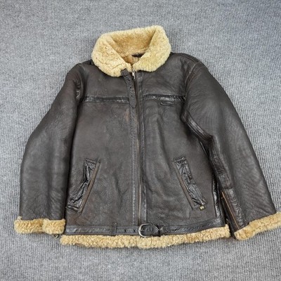 Alpha Industries Shearling Jacket Mens Small Brown Leather Bomber Belted