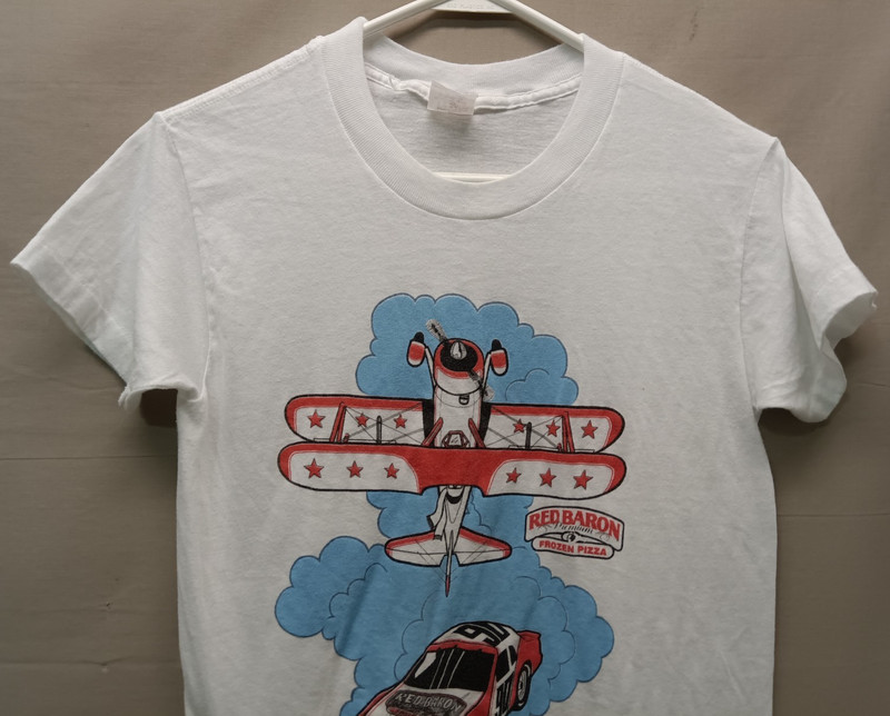 Vintage 1987 Red Baron Pizza Racing T-shirt 80s Promo Car Plane Single Stitch M