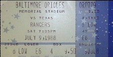 Larry King Calls Game Orioles Rangers MLB Ticket Stub Memorial Stadium 7/9/1988