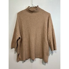 LOFT Women's Mock Neck Ribbed Knit Sweater Brown Size Small Academia Winter
