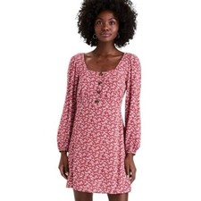 American Eagle Outfitters Rose Pink Floral Square-Neck Long Sleeve Dress Size S