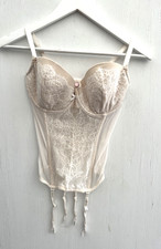 VICTORIAS SECRET Ivory Lace Underwired Corset Bustier Garter Belt Bra Size 36D