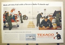 1958 Texaco Gas Station Vintage 2-Page Print Ad Ford Station Wagon Kids Football