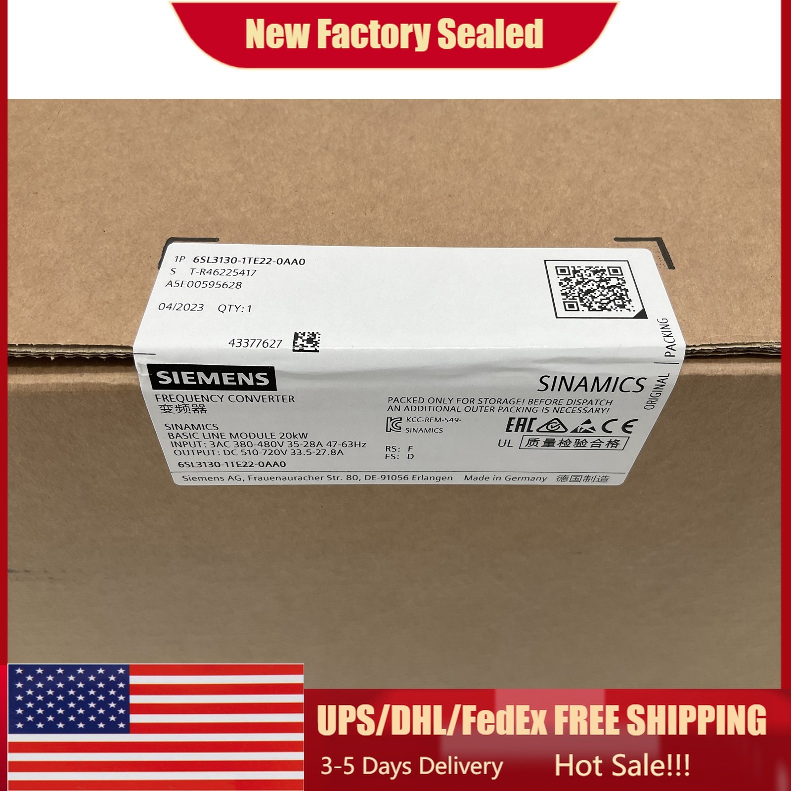 6SL3130-1TE22-0AA0 Siemens Servo Motor New UPS Expedited Shipping HJP0