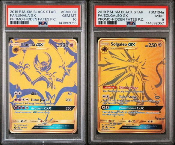 SEQUENTIAL PSA 10 LUNALA GX SM103a PSA 9 SOLGALEO GX SM104a HIDDEN FATES POKEMON