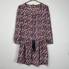 Juicy Couture Women’s Size S Geometric Dress Silk Long Sleeve Pink Drawstring