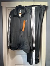 Mens XXL Adidas 3 Stripe Tricot Track Jacket And Pant Gray White Set Suit New