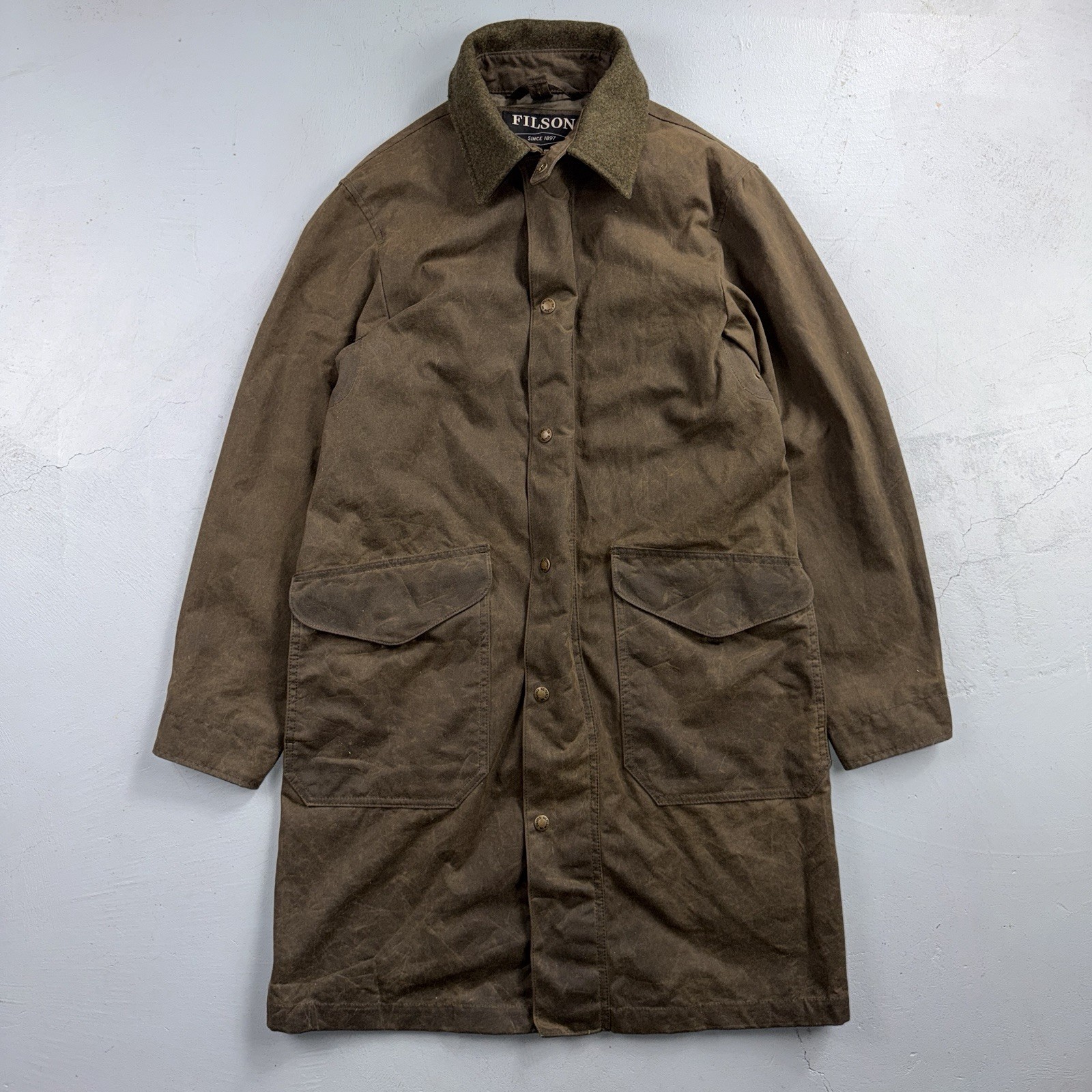 Filson Waxed Trench Coat Size XS Olive Oil Cloth Jacket Rare Mint Condition