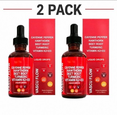 Vascu Flow Drops   2 Pack | Cayenne, Hawthorn, Beet Root Turmeric Vitamin K2+D3