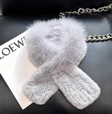 Men's Real Rex Rabbit Fur Scarf Fox Neckerchief Winter Warm Muffler Wraps Black