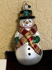 Old World Christmas- Glass Blown-With Glitter -OWC Charm -Happy Snowman 5    