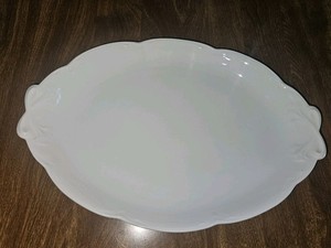 Vintage JR Alice Oval Serving Platter White Scalloped Edge Bavaria 
