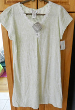 Women's Earth Angels SS Vneck Cotton Night Gown Green Floral Lace NEW NWT Large