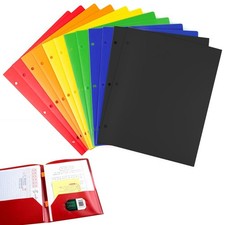 12 Poly Portfolio Two Pocket Folders with 3 Hole Punch Prong Fasteners