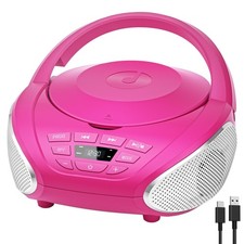 CD Player Portable Boombox: Radio CD Players with Speakers Home Audio FM Pink