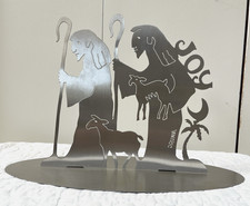 Don Drumm Brushed Aluminum Laser Cut Sculpture Christmas Nativity Shepherd Sheep