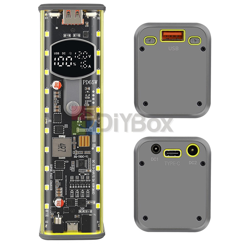 PD 65W Super Fast Charging Transparent Power Bank Case 8-Cell