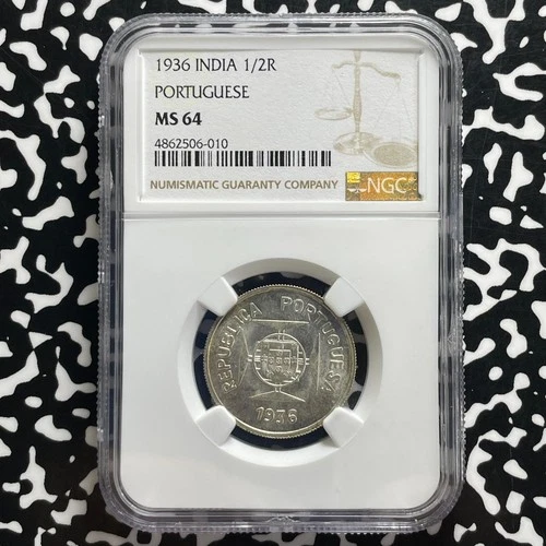 1936 Portuguese India 1/2 Rupia NGC MS64 Lot#G1089 Silver! Choice UNC!