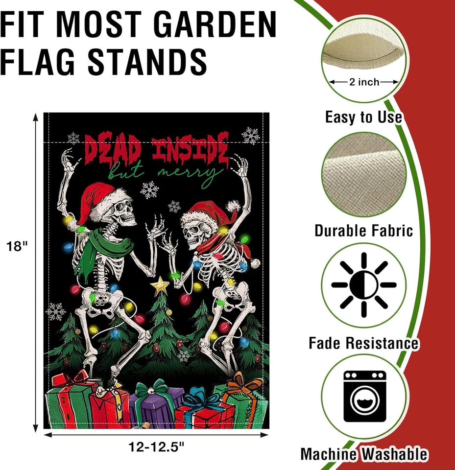 Navidad Gótico Baile Esqueleto Pequeño Decorativo Jardín Bandera, Muerto por dentro pero Foto 2 de 4