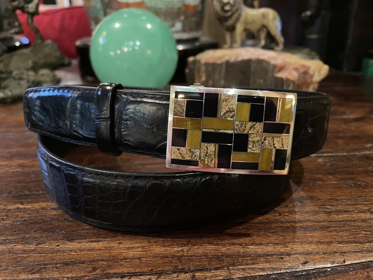 Museum Quality Vintage Native American Navajo Sterling Silver Inlay Croc Belt Museum Quality Vintage Native American Navajo Sterling Silver Inlay Croc Belt