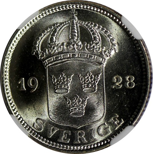 SWEDEN Gustaf V Silver 1928 G 50 Ore NGC MS65 GEM BU COIN KM# 788 (25) - Picture 4 of 5
