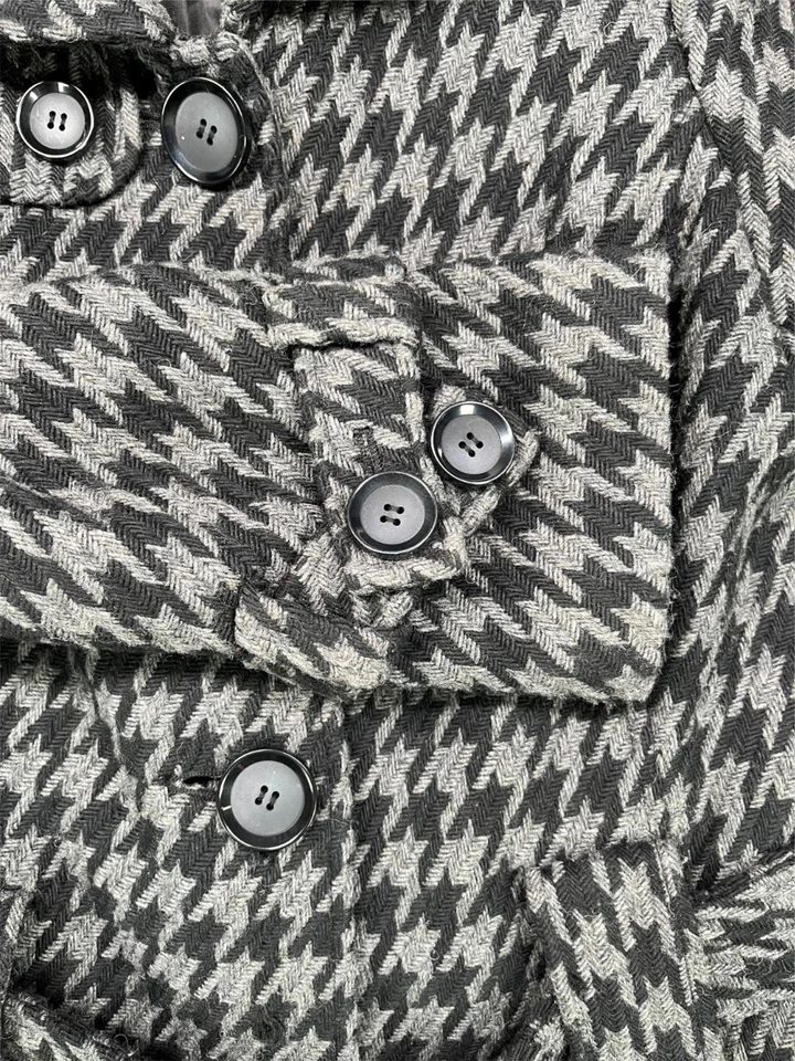 Chaqueta de chaquetón de lana con cinturón pata de gallo Guess para mujer a cuadros negra gris talla M Foto 3 de 4