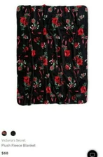 Victoria’s Secret Black Floral Sherpa Blanket Throw 50" x 60" NWT NIP