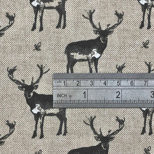 Cotton Rich Linen Look Fabric Vintage Stags Deers Upholstery - Picture 2 of 2