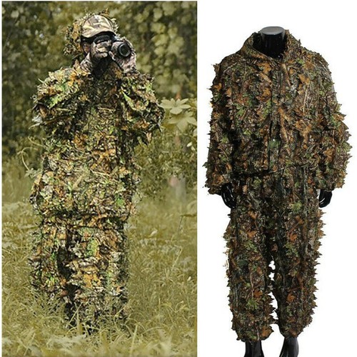 Outdoor Woodland Sniper Ghillie Suit Kit Cloak 3D Leaf Camouflage - Picture 2 of 13