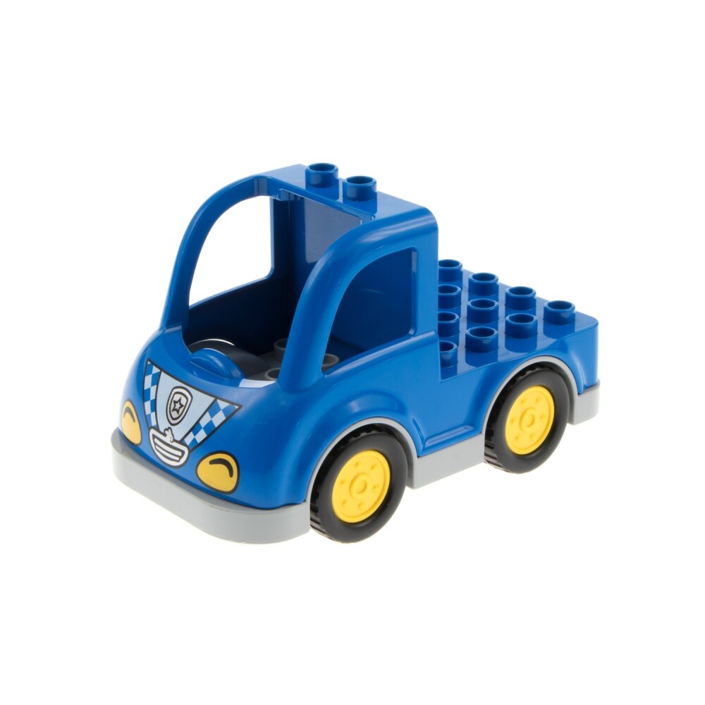 1x Lego Duplo Vehicle Car Truck Police Blue Wheels Yellow 15314c01 15453pb05