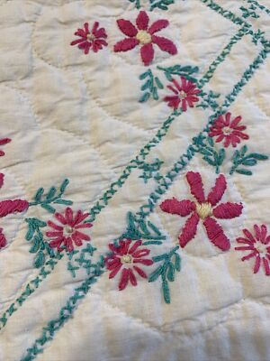 Vintage Quilt Embroidered 78x83 Hand Quilted Blue | eBay