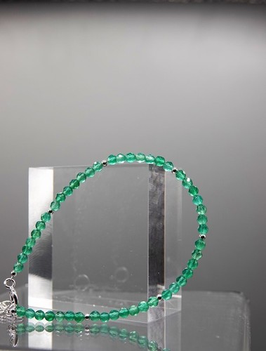 A++ Natural Green Onyx Faceted Round Gemstone Gold Filled Beaded Bracelets 6-8'' - Picture 4 of 15