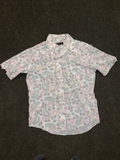 VTG Men's 1970s Pink Black White Paisley Print Button Shirt Sz L 70s Disco USA