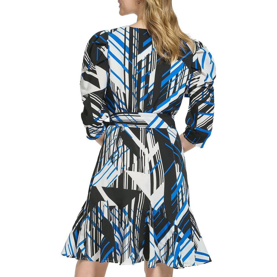 Karl Lagerfeld Paris Womens Blue Printed Party Fit & Flare Dress 12