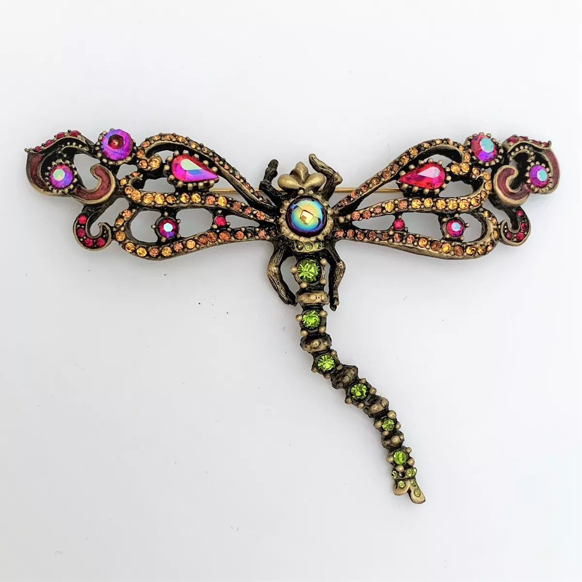 Jay Strongwater Large Jeweled Enameled Dragonfly Brooch New in