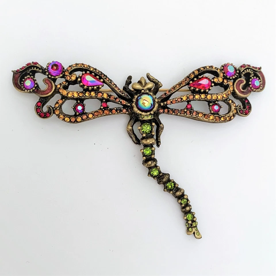 Jay Strongwater Large Jeweled & Enameled Dragonfly Brooch, New in Box