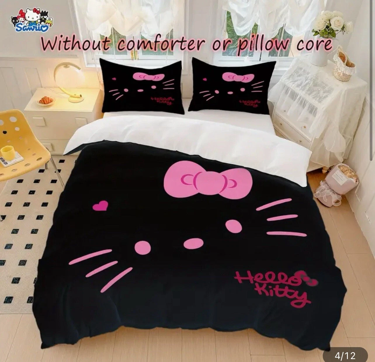 Hello Kitty Black Bedding Set Double Duvet Cover and Pillowcases