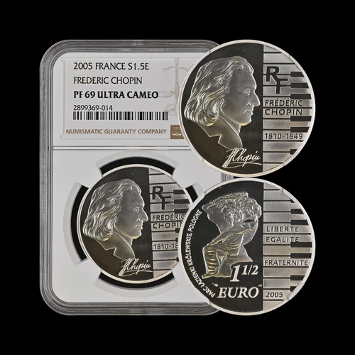 FRANCE. 2005, 1.5 Euro, Silver - NGC PF69 - Top Pop 🥇 Frederic Chopin