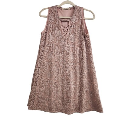 Liberty Love Blush Pink Lace Sleeveless Dress Size L Lined Crisscross *See  Desc | eBay