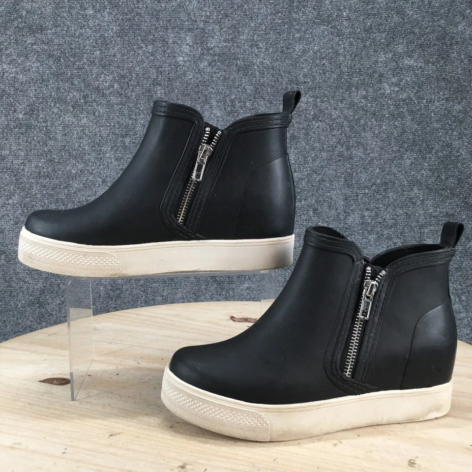Steve Madden Botas Mujer 7 M Cuña Tobillo Lluvia Planas Negras Goma Cremallera Lateral Foto 2 de 4
