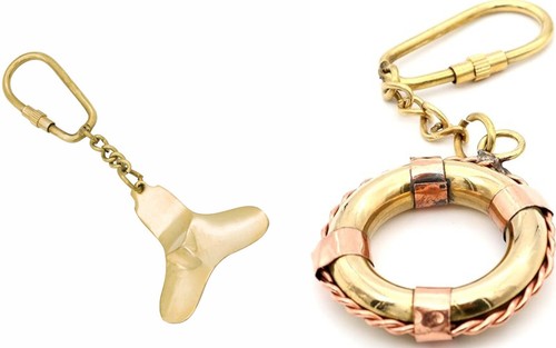 Set Portachiavi Elica Medievale e Salvavita Design Portachiavi Ottone - Confezione da 2 - Foto 1 di 10