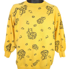 Vintage Rose Sweatshirt Womens Size Large 80s All Over Print Geometric