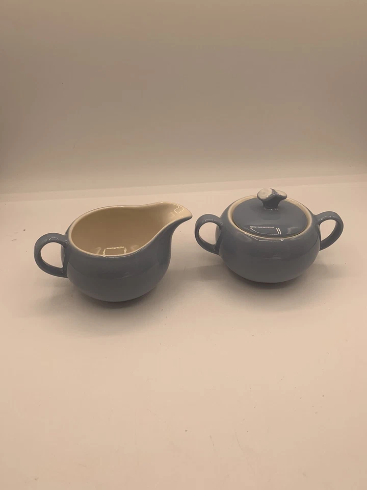 Winfield China Blue Pacific Creamer & Sugar with Lid Bamboo California - Image 3 of 4