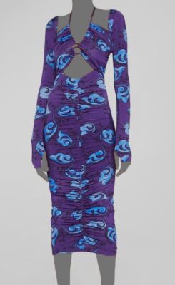 $750 Versace Jeans Couture Women's Purple Twig Print Halter Midi Dress Size 42