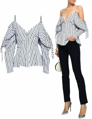 PETERSYN Alice Cold Shoulder Striped Cotton Poplin Blouse S