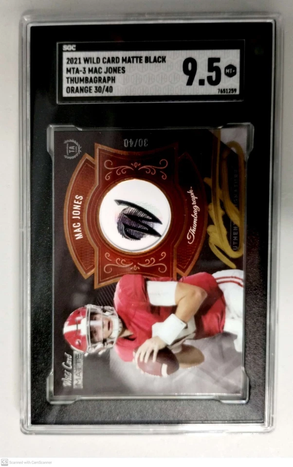 2021 Mac Jones Wild Card Matte Black MTA-3 Thumbagraph Orange 30/40 SGC 9.5 - Image 2 of 3