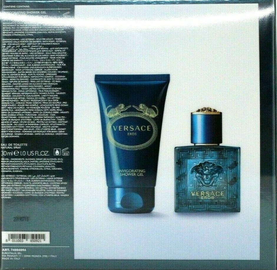 VERSACE EROS MEN 2 PCS GIFT SET EDT 1.0 Oz, INVIGORATING SHOWER GEL 1.7