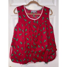 Christmas Tree Red Sleeveless Button Front Apron Top M Only Necessities Holiday