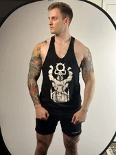 Men's Workout Tank Top Gym Size XL Shirts Bodybuilding Y-Back Stringer Black NEW