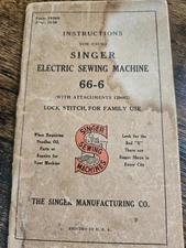 1929- Singer Electric Sewing Machine 66-6- Instruction Manual